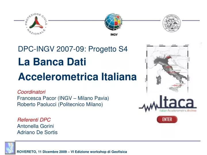 dpc ingv 2007 09 progetto s4 la banca dati accelerometrica italiana