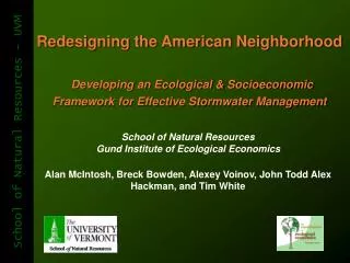 School of Natural Resources Gund Institute of Ecological Economics