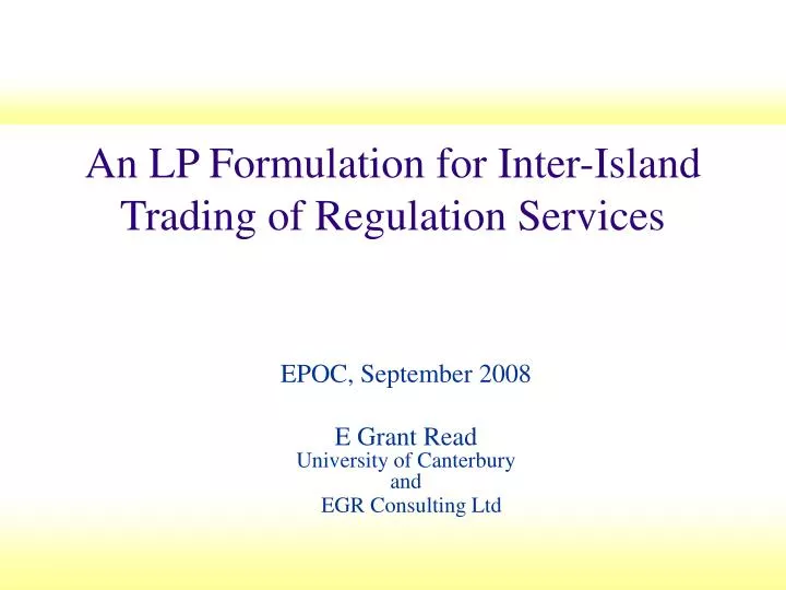 an lp formulation for inter island trading of regulation services