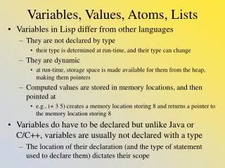 Variables, Values, Atoms, Lists