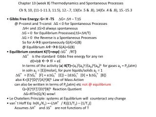 Chapter 13 (week 8) Thermodynamics and Spontaneous Processes