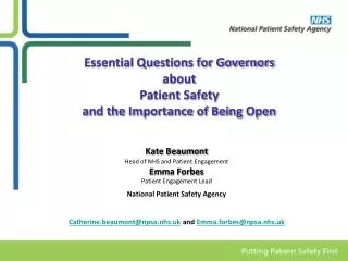 Essential Questions for Governors about Patient Safety and the Importance of Being Open