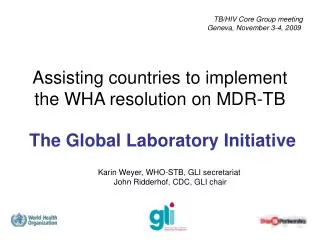 Assisting countries to implement the WHA resolution on MDR-TB