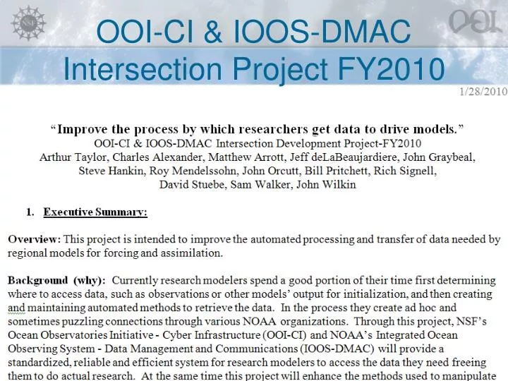 ooi ci ioos dmac intersection project fy2010