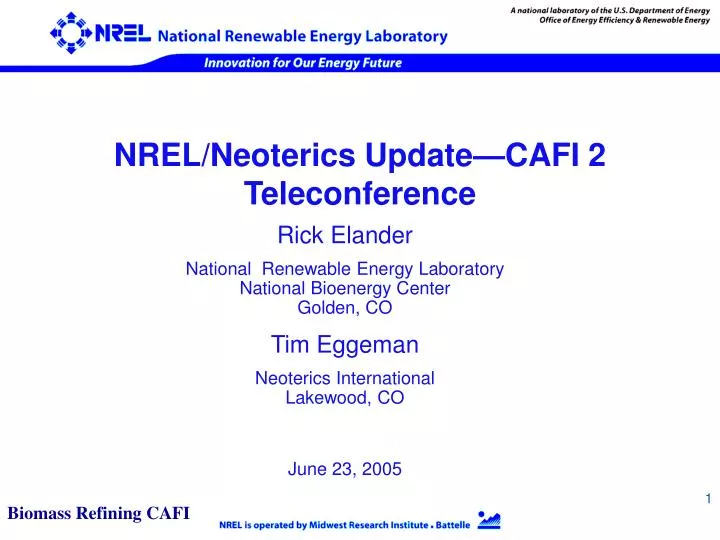 nrel neoterics update cafi 2 teleconference