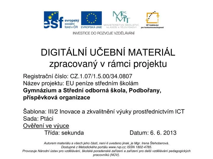 digit ln u ebn materi l zpracovan v r mci projektu