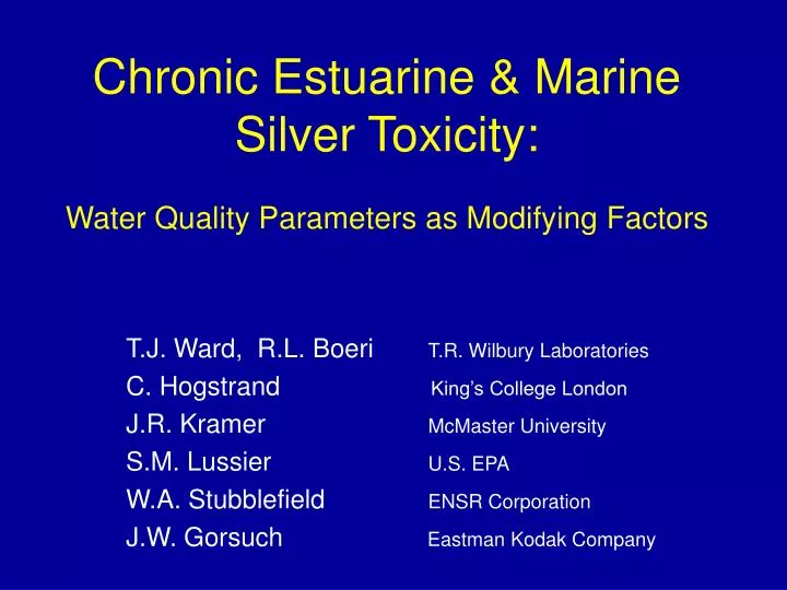 chronic estuarine marine silver toxicity water quality parameters as modifying factors