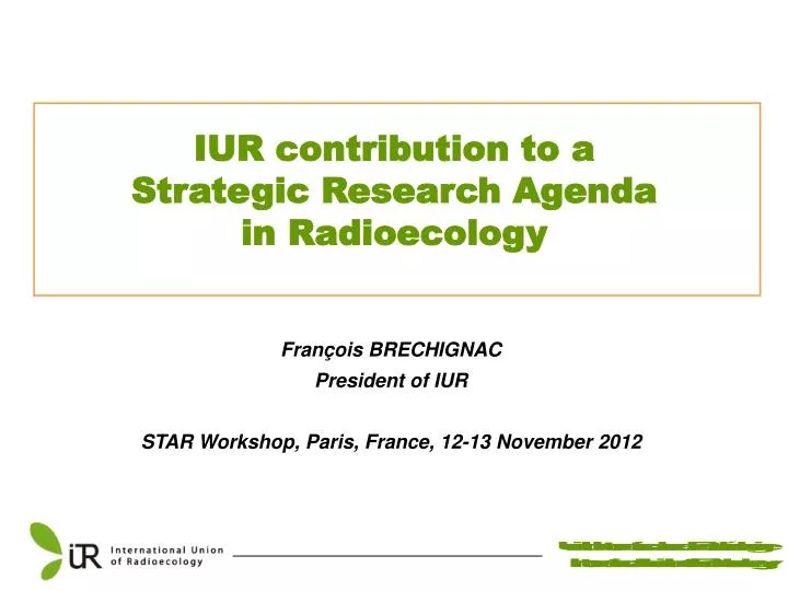 iur contribution to a strategic research agenda in radioecology