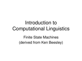 Introduction to Computational Linguistics