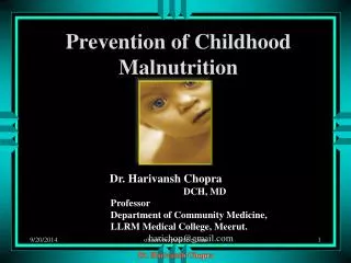 Prevention of Childhood Malnutrition