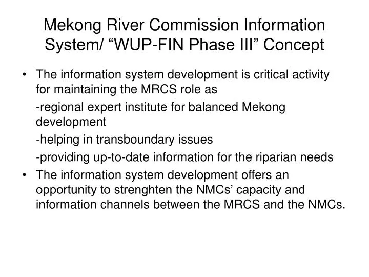 mekong river commission information system wup fin phase iii concept