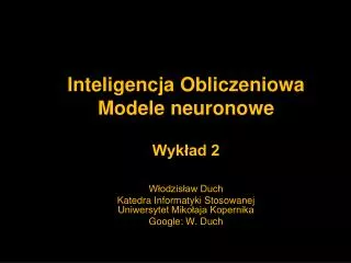 inteligencja obliczeniowa modele neuronowe