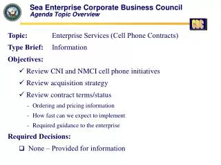 Sea Enterprise Corporate Business Council Agenda Topic Overview