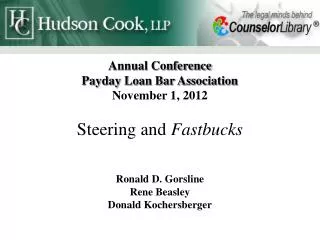 Annual Conference Payday Loan Bar Association November 1 , 2012