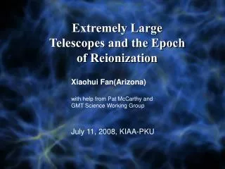 Extremely Large Telescopes and the Epoch of Reionization