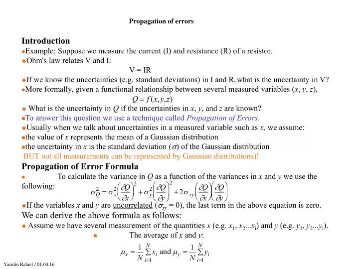 propagation of errors