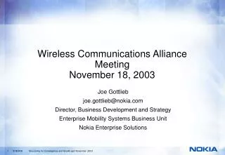 Wireless Communications Alliance Meeting November 18, 2003