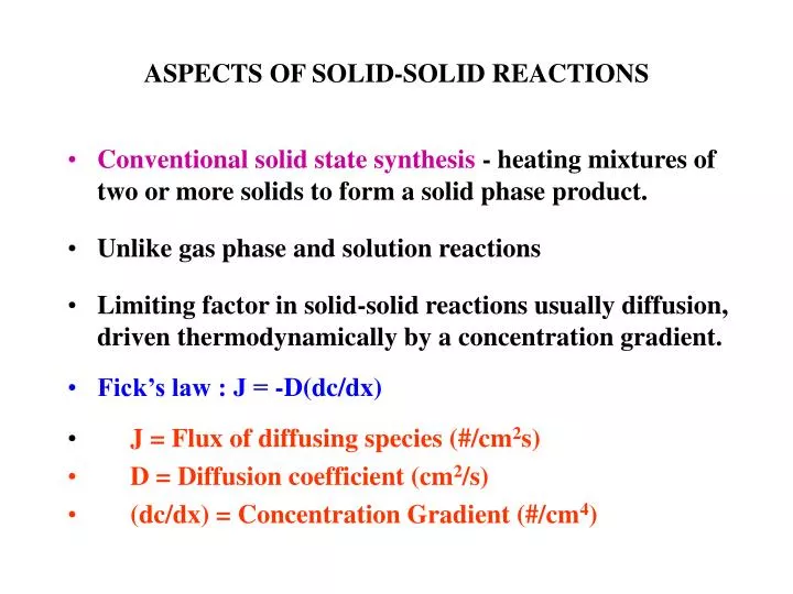 aspects of solid solid reactions