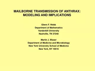 MAILBORNE TRANSMISSION OF ANTHRAX: MODELING AND IMPLICATIONS