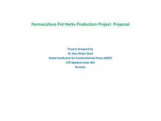 Permaculture Pot Herbs Production Project Proposal