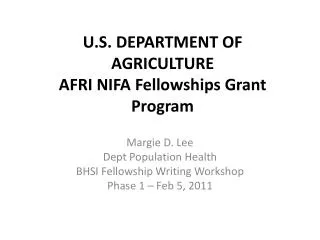 U.S. DEPARTMENT OF AGRICULTURE AFRI NIFA Fellowships Grant Program