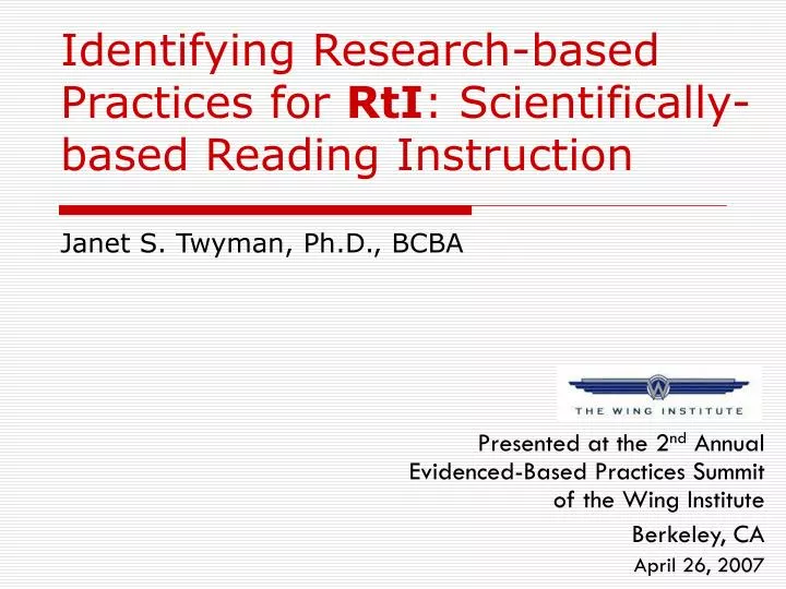identifying research based practices for rti scientifically based reading instruction