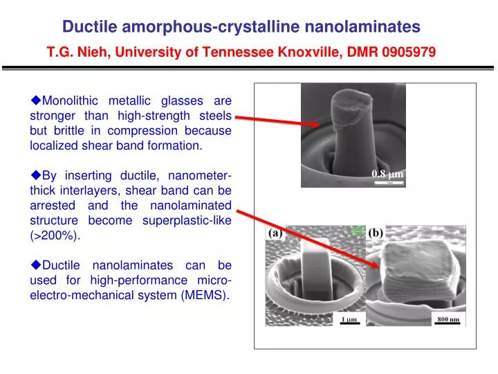 ductile amorphous crystalline nanolaminates t g nieh university of tennessee knoxville dmr 0905979