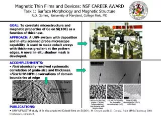 Magnetic Thin Films and Devices: NSF CAREER AWARD