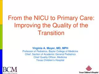 From the NICU to Primary Care: Improving the Quality of the Transition