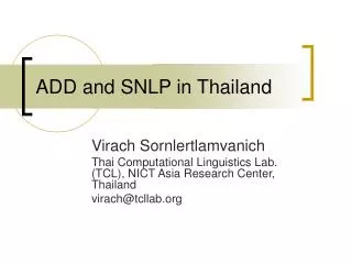 ADD and SNLP in Thailand