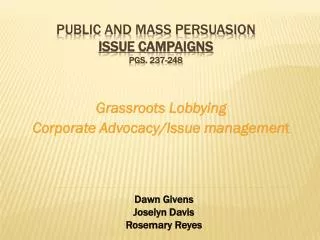 Public and Mass Persuasion Issue Campaigns Pgs. 237-248