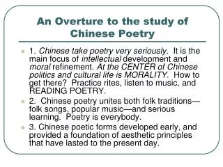 An Overture to the study of Chinese Poetry