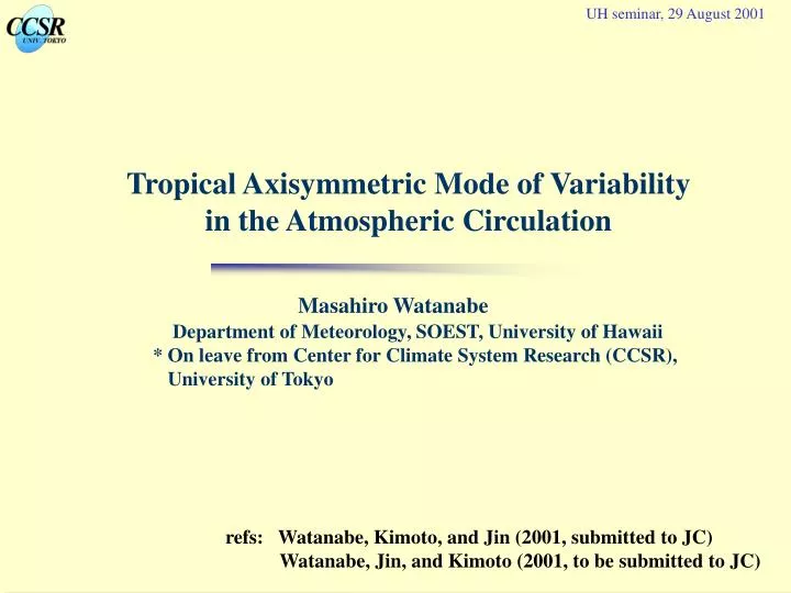 tropical axisymmetric mode of variability in the atmospheric circulation