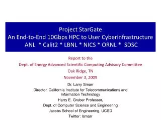 Report to the Dept. of Energy Advanced Scientific Computing Advisory Committee Oak Ridge, TN