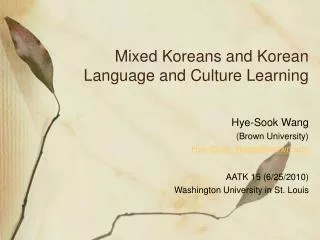 Mixed Koreans and Korean Language and Culture Learning