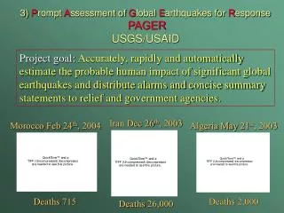 3) P rompt A ssessment of G lobal E arthquakes for R esponse PAGER USGS/USAID