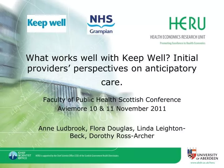 what works well with keep well initial providers perspectives on anticipatory care