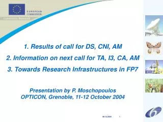 1. Results of call for DS, CNI, AM 2. Information on next call for TA, I3, CA, AM