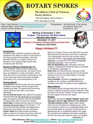 ROTARY SPOKES The Rotary Club of Ventura Weekly Bulletin