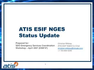 ATIS ESIF NGES Status Update