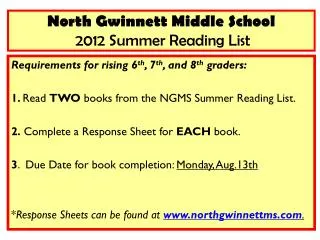 North Gwinnett Middle School 2012 Summer Reading List