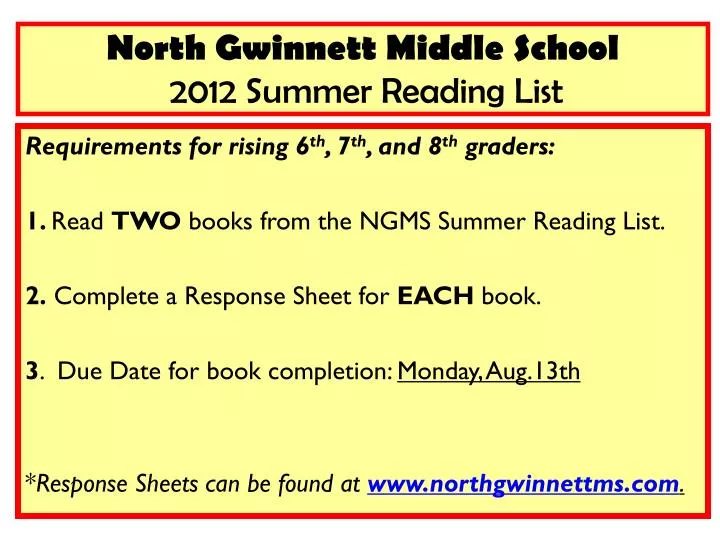 north gwinnett middle school 2012 summer reading list