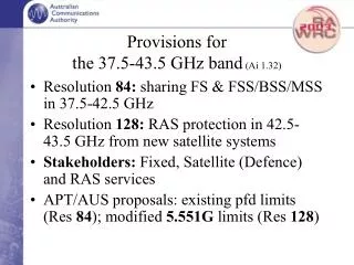 Provisions for the 37.5-43.5 GHz band (Ai 1.32)