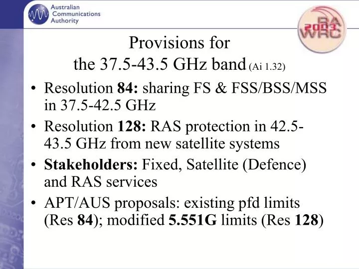 provisions for the 37 5 43 5 ghz band ai 1 32