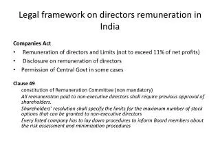 Legal framework on directors remuneration in India