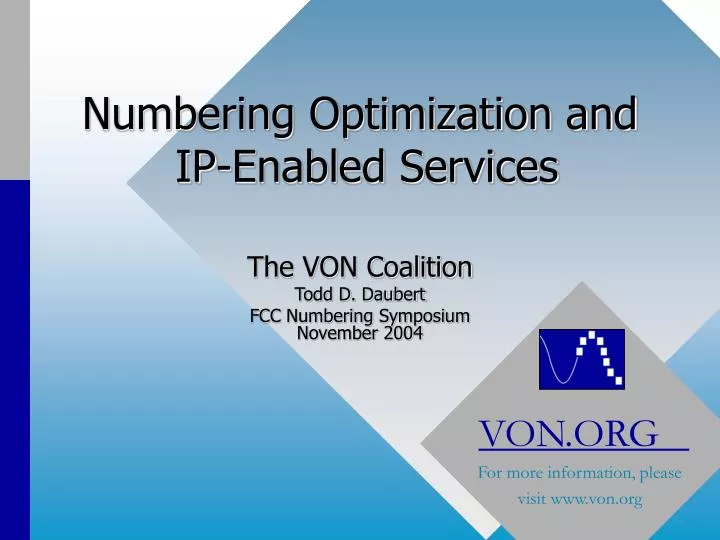 numbering optimization and ip enabled services