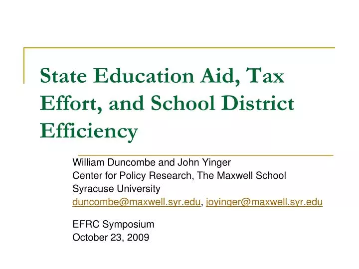 state education aid tax effort and school district efficiency
