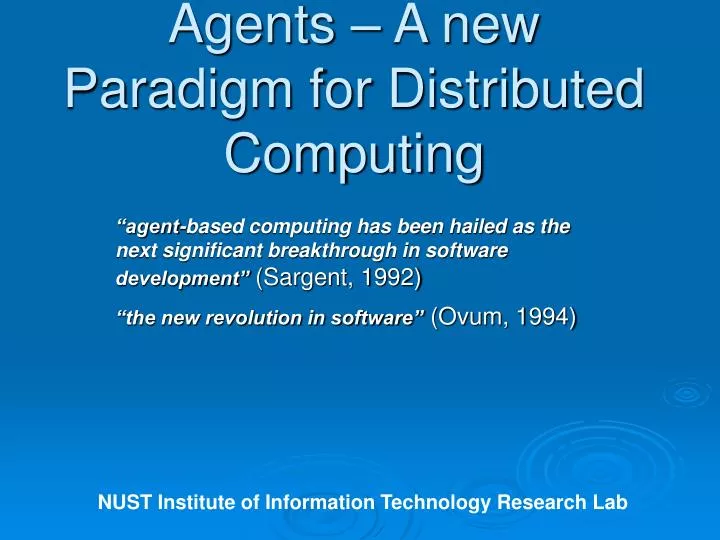 agents a new paradigm for distributed computing