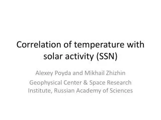 Correlation of temperature with solar activity (SSN)