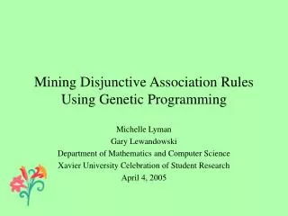 Mining Disjunctive Association Rules Using Genetic Programming
